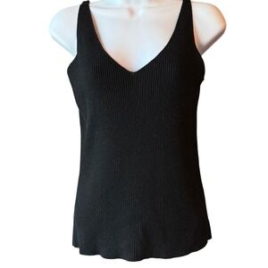 Philosophy Republic Ribbed Knit V Neck Tank Top Black Size Small
